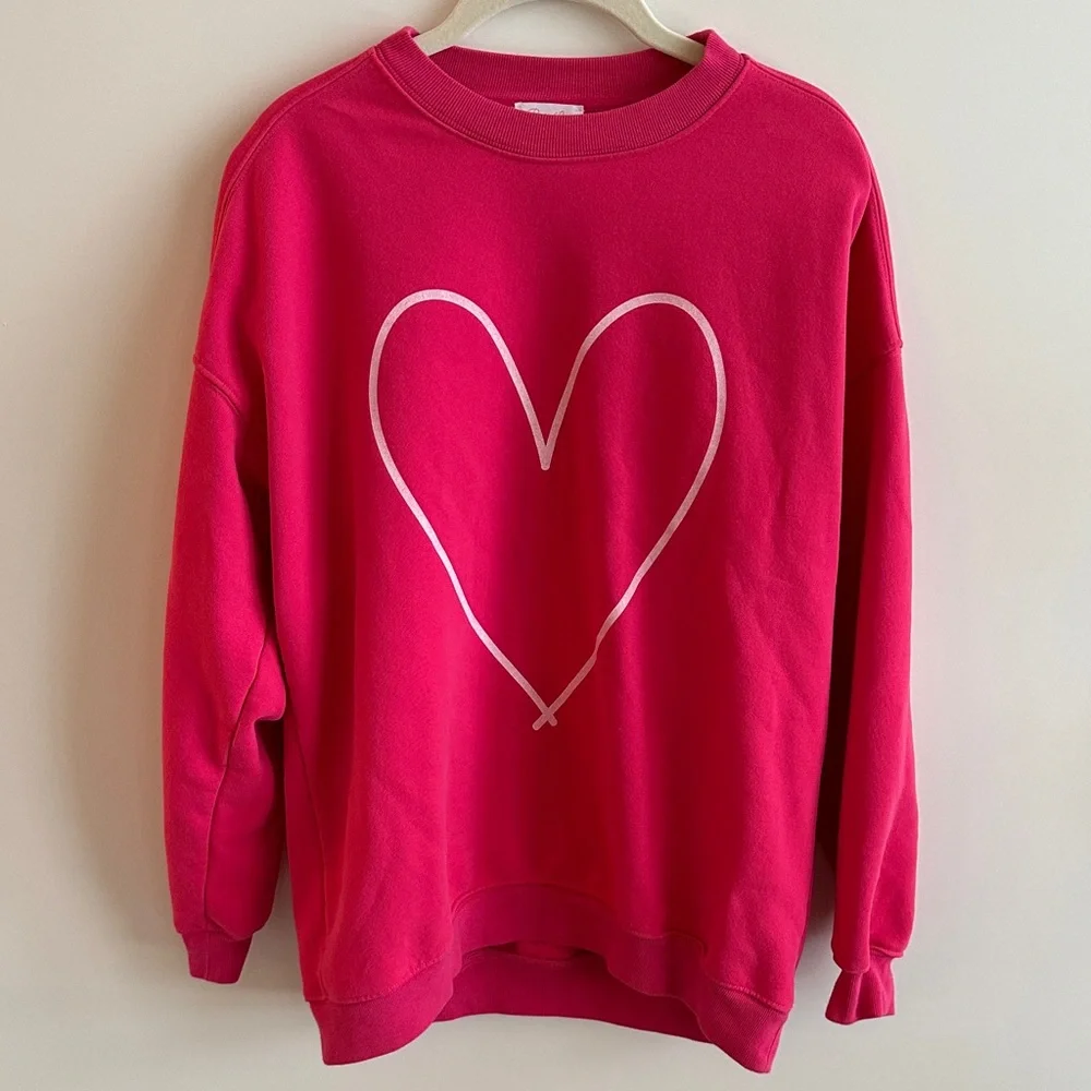 Pink Lily Heart Outline Hot Pink Oversized Sweatshirt